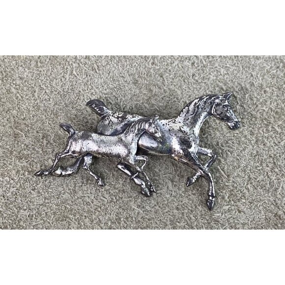 Beau Jewelry - Vintage Beau Sterling Silver Horse & Foal Brooch Pin